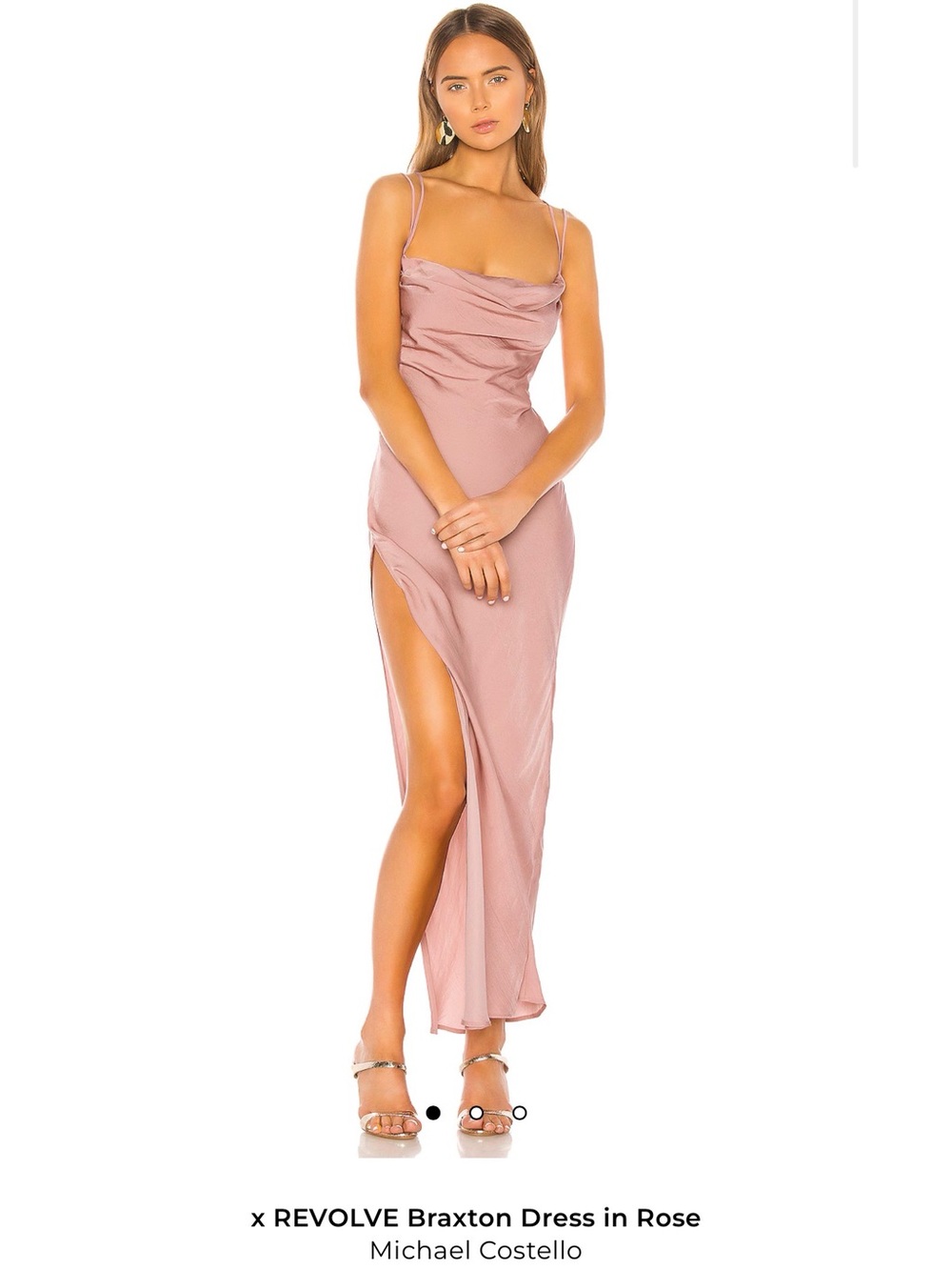 Michael Costello x REVOLVE Braxton Dress XS Pink Satin Cowl Neck Backless Gown